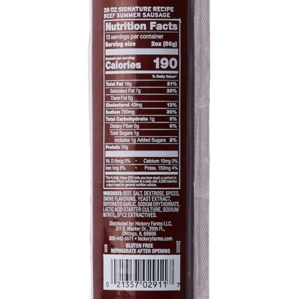 Hickory Farms Party-Size Signature Beef Summer Sausage, 26 ounces | Great for Snacking, Gifts, Entertaining, Charcuterie, Ready to Eat, High Protein, Low Carb, Keto, Gluten Free, 100% Beef - Image 3